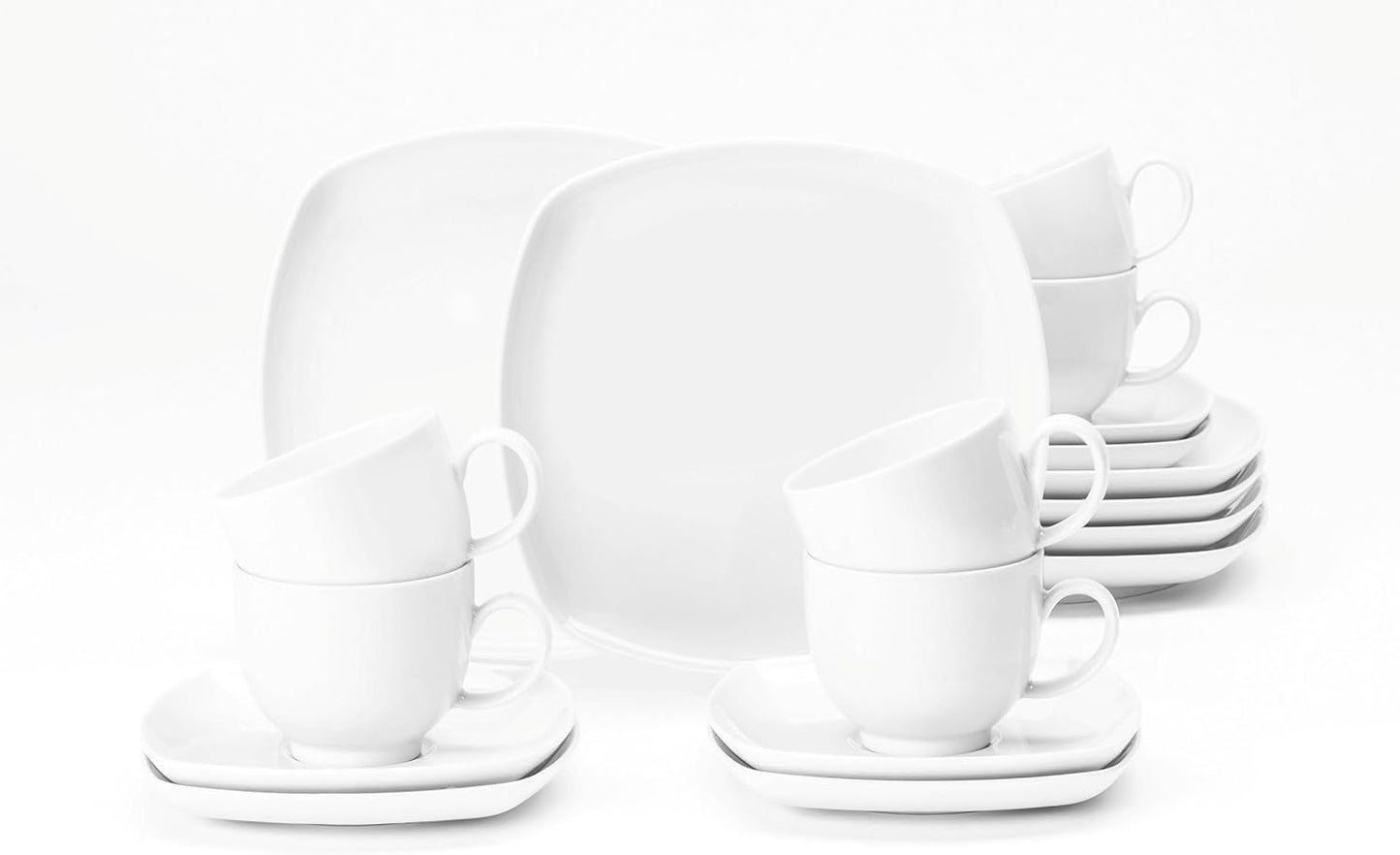 Seltmann Weiden 4052212122489 Kaffeeservice 18-teilig eckig Lido weiß, Porzellan, 220 millilitri, Bunt