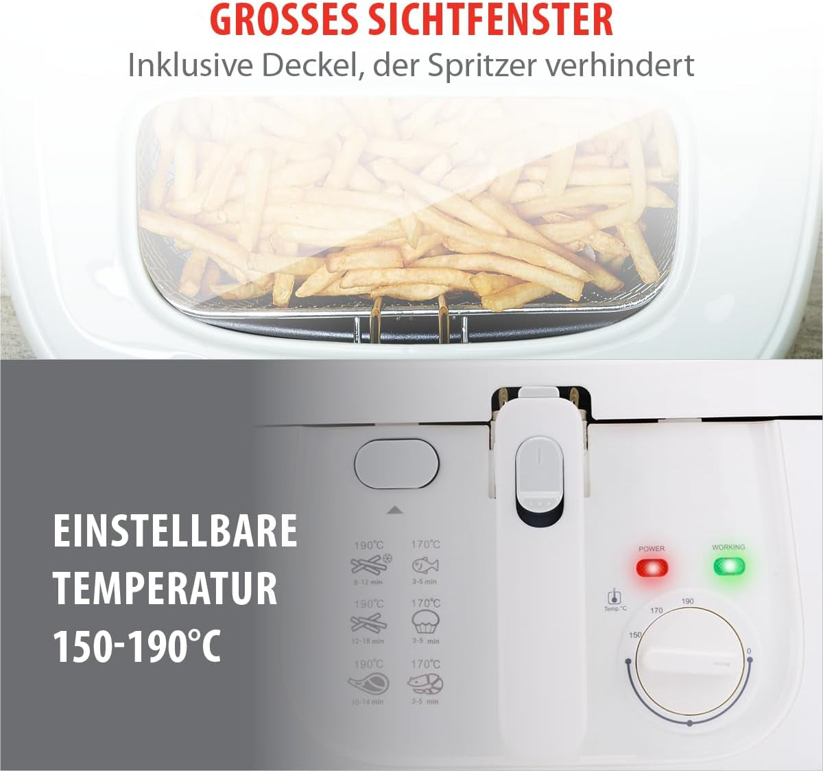 Friggitrice Alpina 2,5 L DF-165, 1800 W - Temperatura regolabile fino a 190°C Elettrodomestici Naty Shop