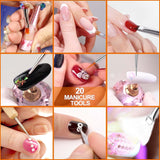 Hanyousheng Set di 20 pezzi di pinsel per nail art, 15 pezzi di pinsel per nail art, 5 pezzi di strumenti per punteggiare nail art per design di nail art fai da te