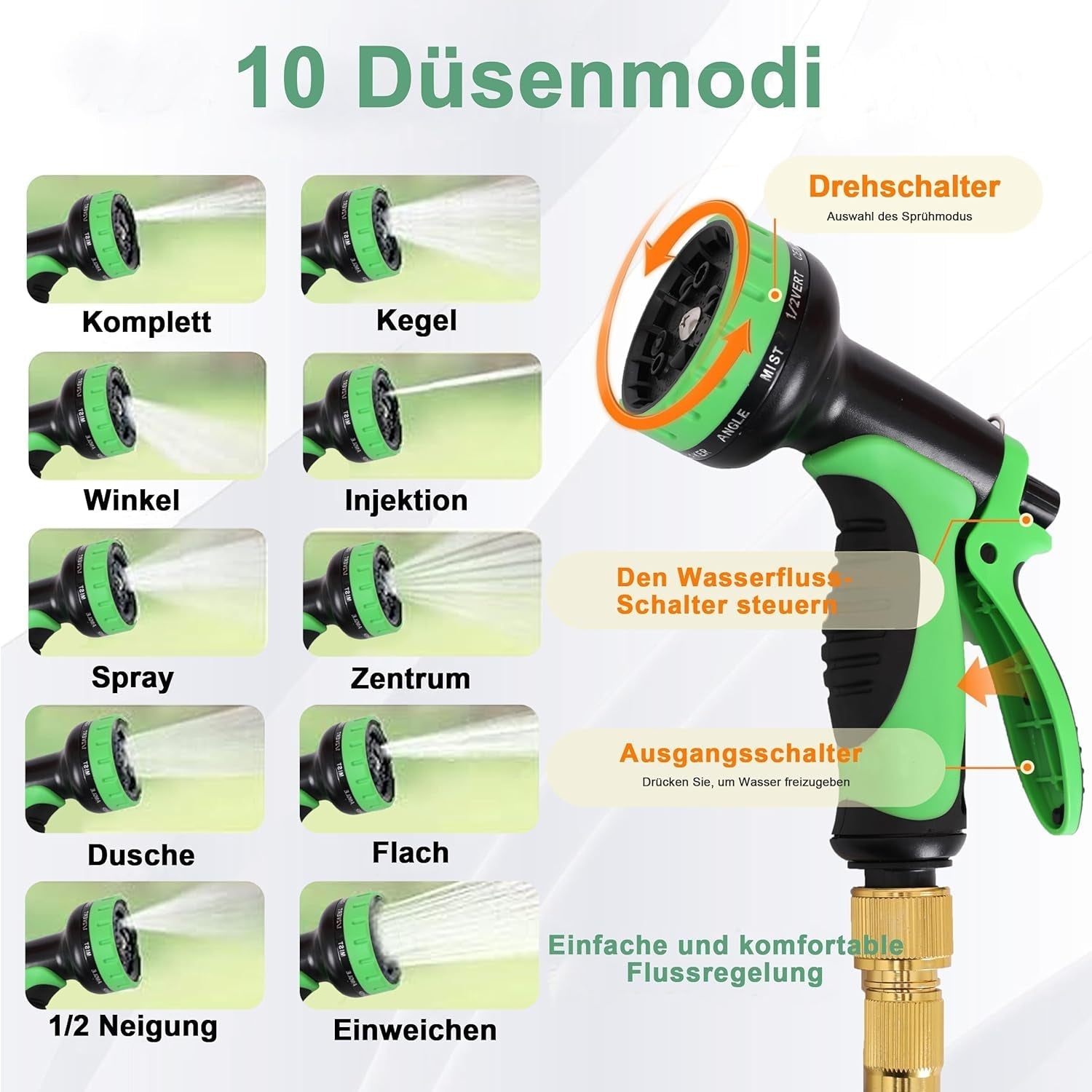 Tubo da Giardino Estensibile da 45 m, Tubo Flessibile per Acqua Retrattile Automatico, 10 Tipi di Spruzzo, TPE 2500D, Connettori in Metallo, Per Giardini Molto Grandi, Agricoltura, Pulizia