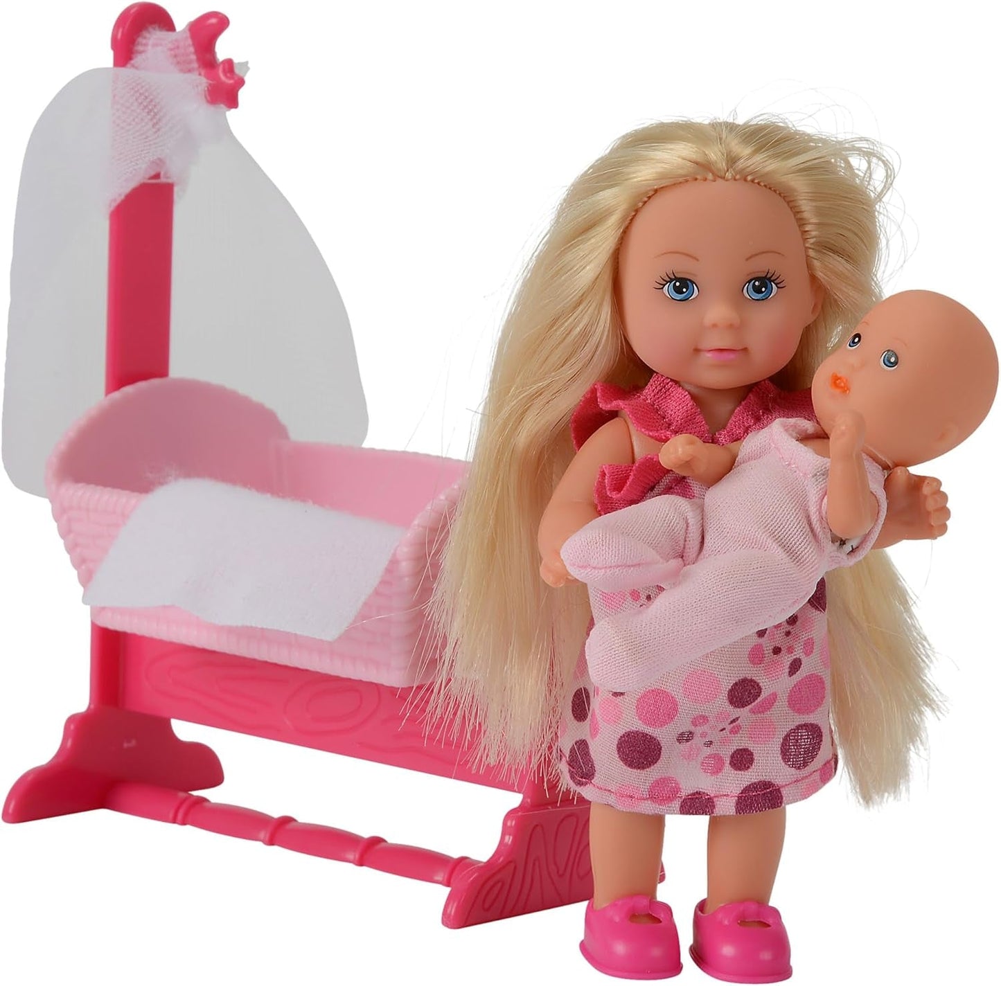 Simba 105736242 - Evi Love Doll Cradle 2 assortiti Evi come tata con culla e bambola alla moda da 12 cm per 3 anni e oltre