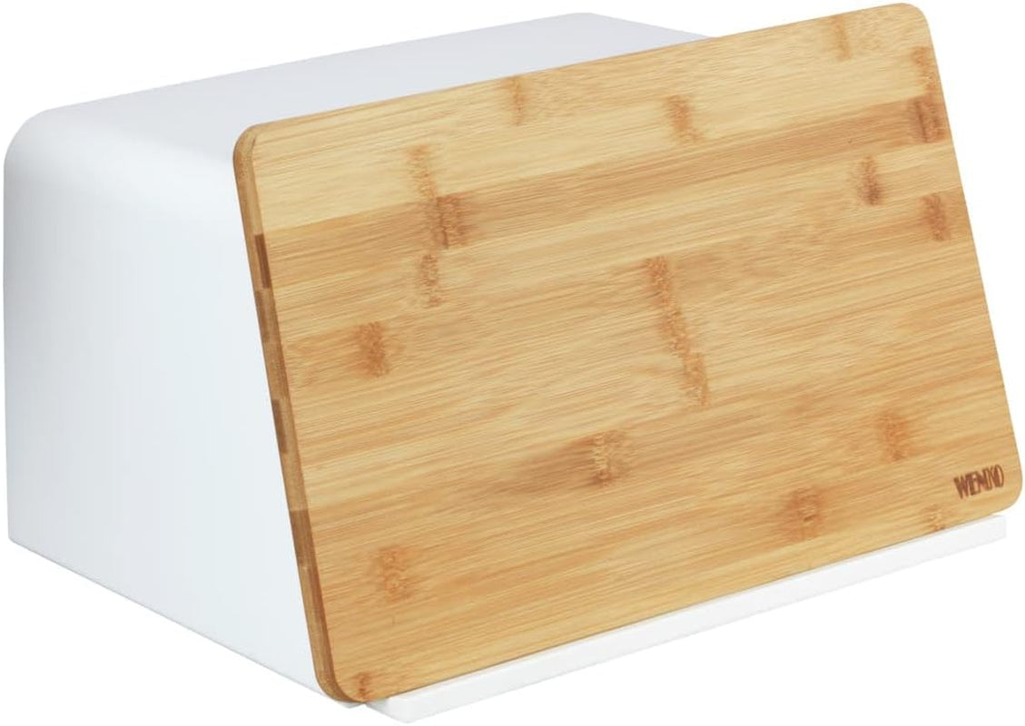 WENKO Kubo Cestino per il Pane con Tagliere in bambù, Portapane Versatile con Coperchio e Tagliere in bambù Integrato, Contenitore per Alimenti, Resistente per il Pane, 35 x 20,5 x 26 cm, Nero/Naturale Naty Shop Scatole per Alimenti Bianco/Marrone