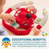 Battat in plastica, BT2525Z Volante interattivo giocattolo anche per viaggi e giri in macchina con luci e suoni per bambini da 2 anni in su, Rosso, Compatibile con le auto Bebe Toys Naty Shop