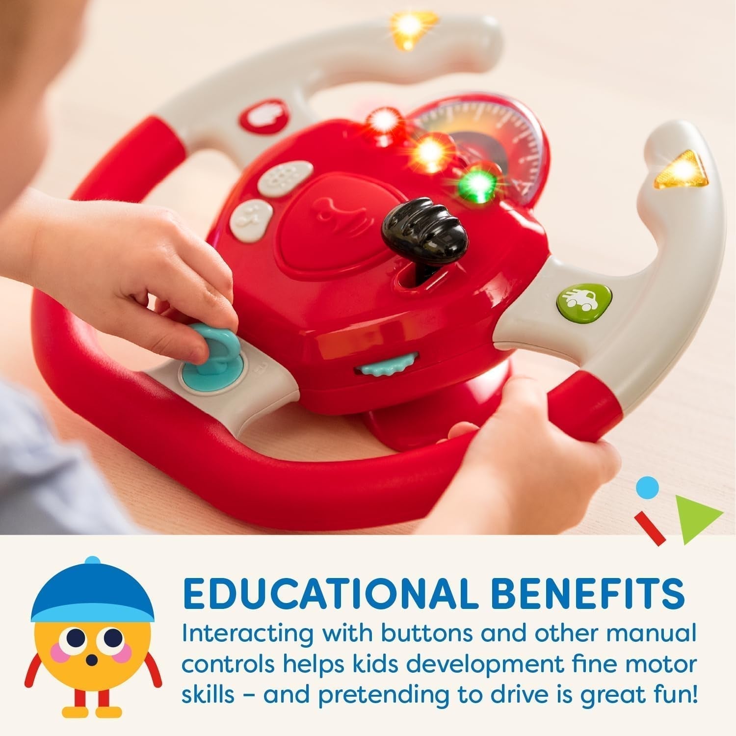 Battat in plastica, BT2525Z Volante interattivo giocattolo anche per viaggi e giri in macchina con luci e suoni per bambini da 2 anni in su, Rosso, Compatibile con le auto Bebe Toys Naty Shop