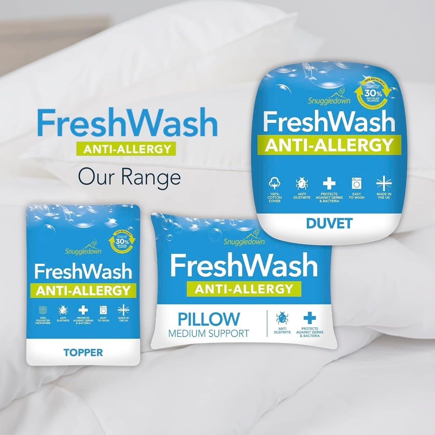 Piumino antiallergico Snuggledown Freshwash, 13.5 Tog Winter Warm, cotone, bianco, letto singolo Piumini e trapunte Naty Shop