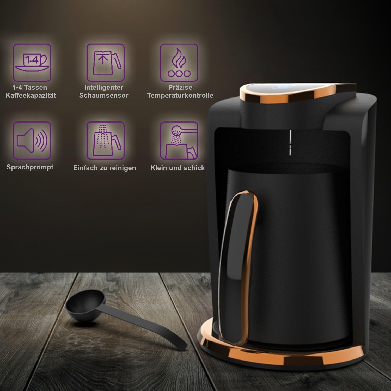 Caffetteria turca Inca | Macchine Türk Kahve | 250 ml (1-4 tazze) | 400 W | IKM-01 | Protezione contro le fuoriuscite e l'ebollizione senza acqua | Piastra riscaldante in acciaio inossidabile | Spegnimento automatico | Per un caffè turco perfetto