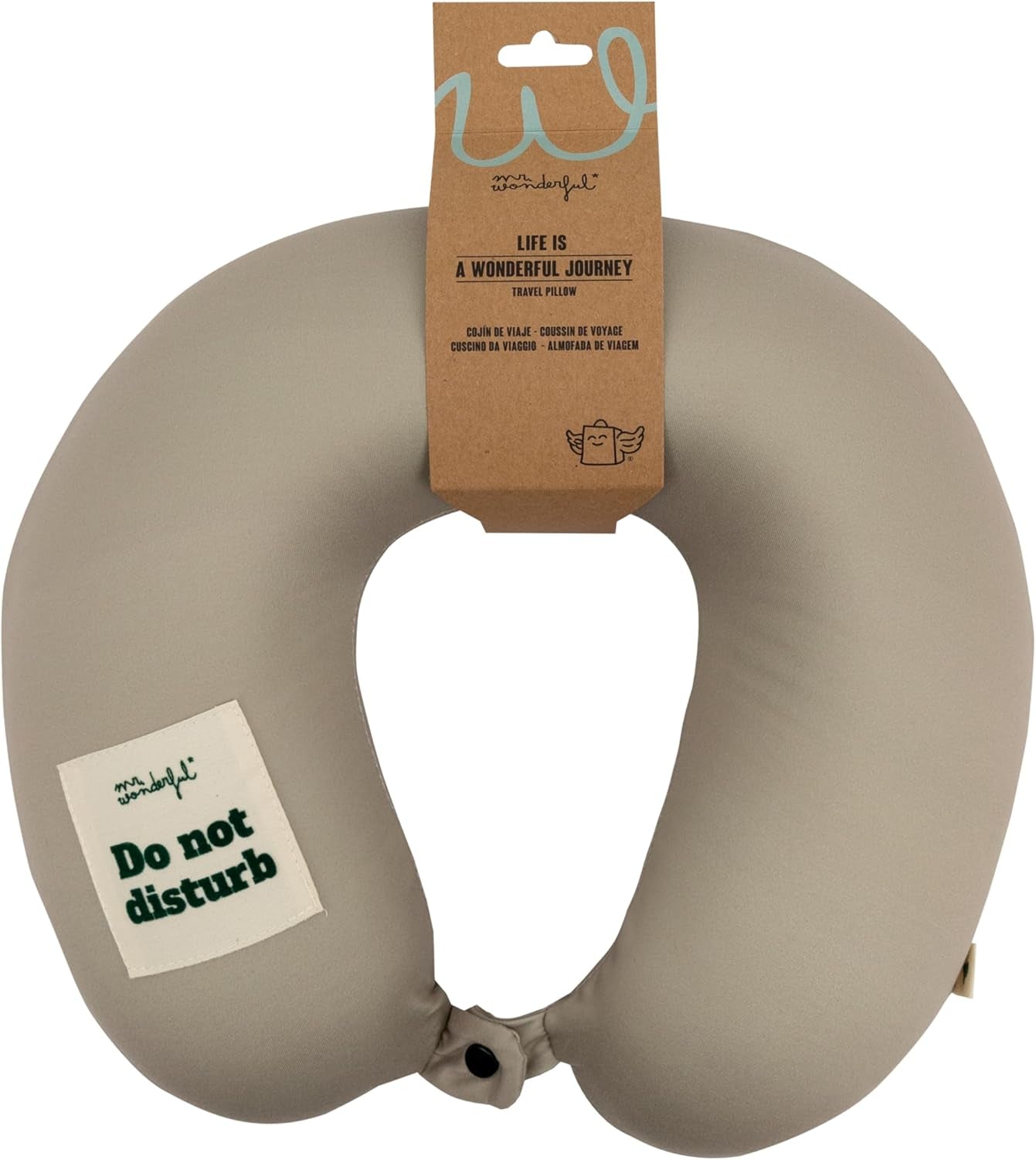 Mr Wonderful - Cuscino da Viaggio - Non Disturbare - Cuscino da Viaggio con Bottone Frontale per Regolarlo durante l'Uso Naty Shop Cuscini da Viaggio