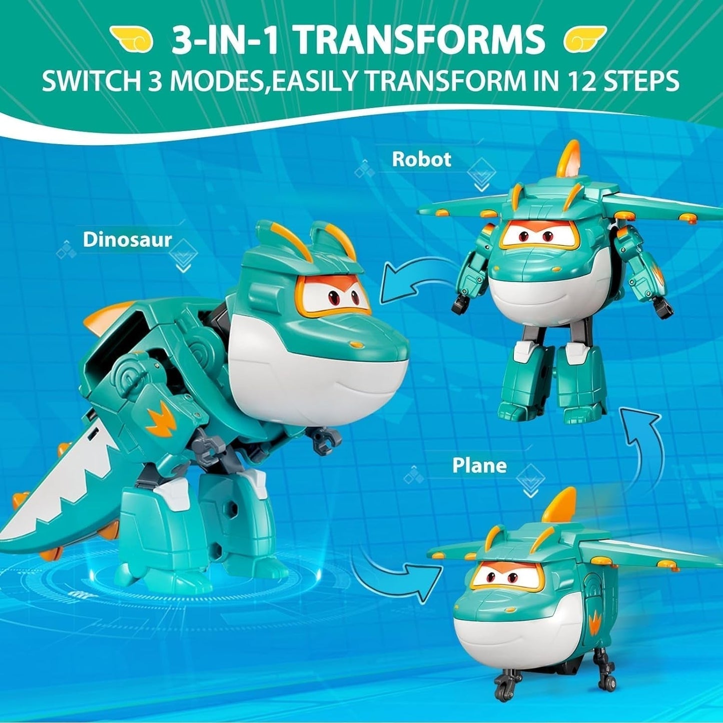 Super Wings Personaggi trasformanti da 5" Confezione da 2 Jett sovralimentato trasformante + Tino Giocattolo trasformatore per ragazzi e ragazze dai 3 anni in su Action Figure rosse Naty Shop