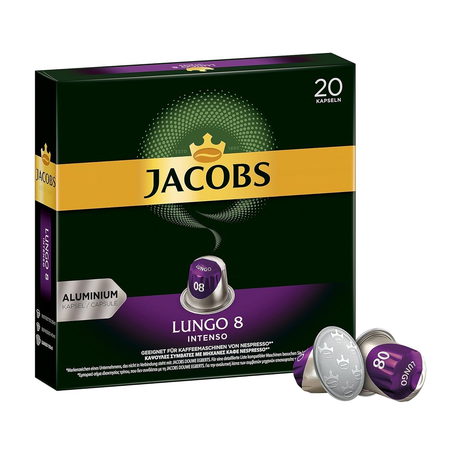 Kaffeekapseln Lungo Intenso, Intensità 8 di 12, 10 x 20 Getränke & Kaffeekapseln Krönung Crema, 200 Capsule compatibili Nespresso, 10er Pack, 10 x 20 Getränke, 1040 g