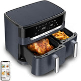 Friggitrice ad aria calda Tefal Dual Easy Fry con due camere, capacità 5,2/3,1 litri, due cassetti indipendenti, 7 programmi Elettrodomestici Naty Shop Grigio / Antracite