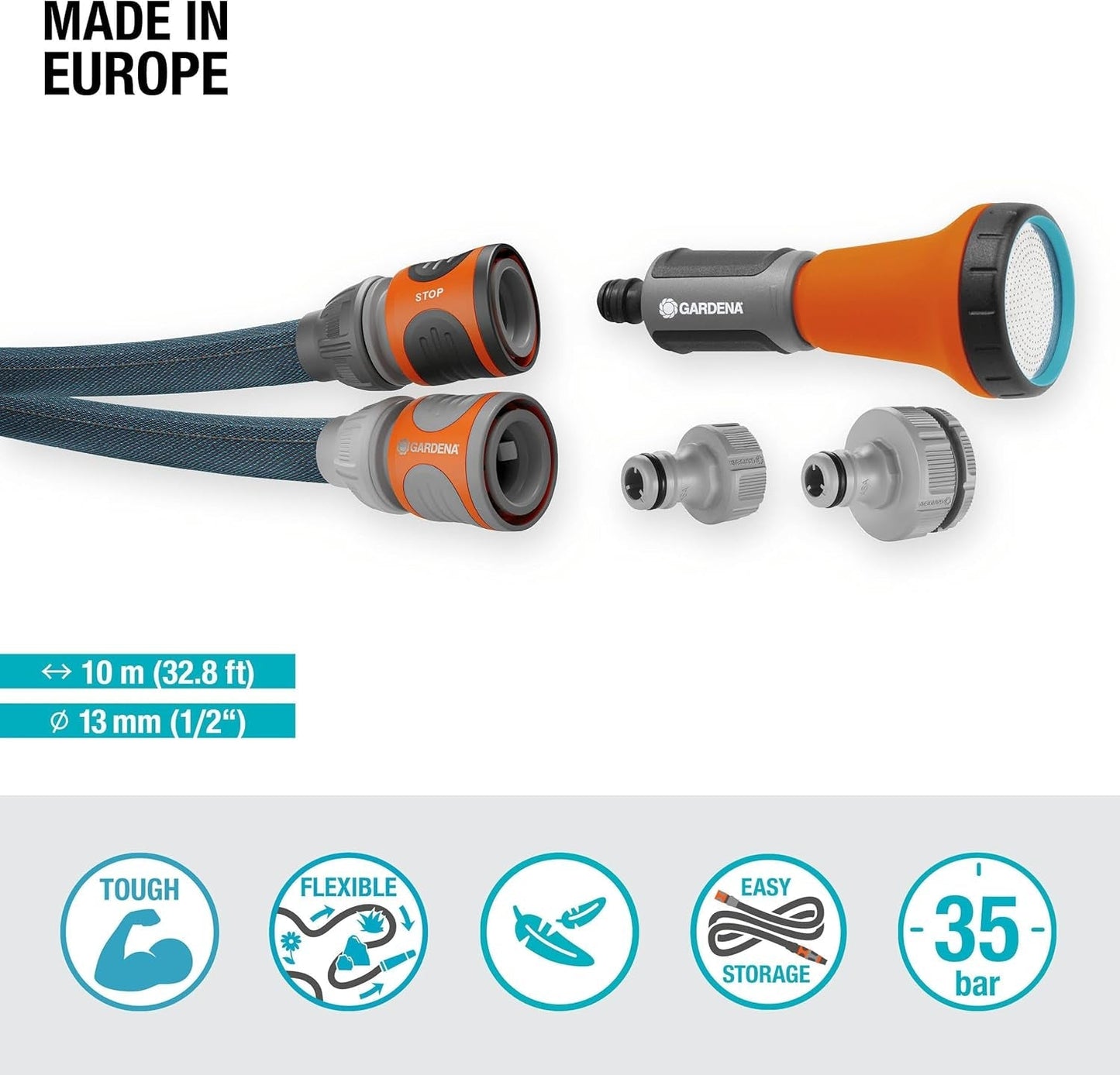 Gardena Liano Xtreme 1/2 pollice 10 m Set: tubo da giardino in tessuto estremamente robusto per rubinetti interni con tubo interno in PVC leggero e resistente alle intemperie (18460-20)