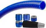 Set tubo da giardino TATAY Blue Line 10 metri Ø5/8" 15mm, 3 strati, prodotto in Spagna, resistenza 28 bar e +60°/-20°, intrecciato, senza cadmio e piombo, senza BPA, anti-UV. Colore blu.