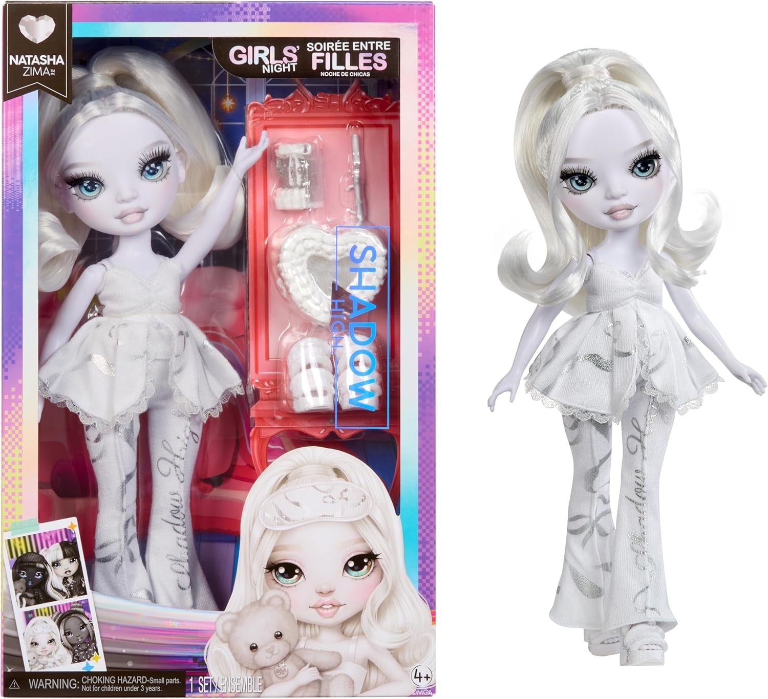 Rainbow High Shadow High Girl's Night Doll - Natasha Zima - bambola fashion da 28 cm nei toni del grigio, capelli bianchi e vestito argento con accessori e pettine - Per collezionisti e bambini dai 6 anni in su