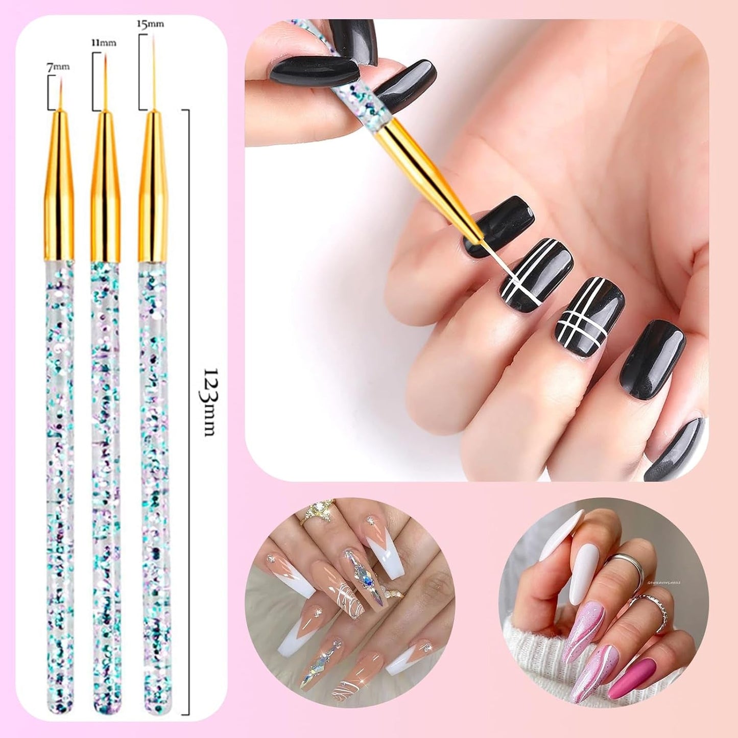 31 Stück Professionale Nagel Pinsel Set, Nagelpinsel a doppia estremità, Pinsel Für Gelnägel, Penna acrilica per nail art, Strumenti per punteggiare nail art, Pennello per unghie per il design del salone di pittura fai da te