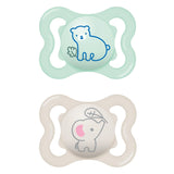 Succhietti in silicone MAM Air, confezione da 2, design extra leggero e arioso, succhietto per bambini adatto ai denti, in silicone speciale MAM SkinSoft con scatola per ciuccio, 6-16 mesi, orsetto/rinoceronte