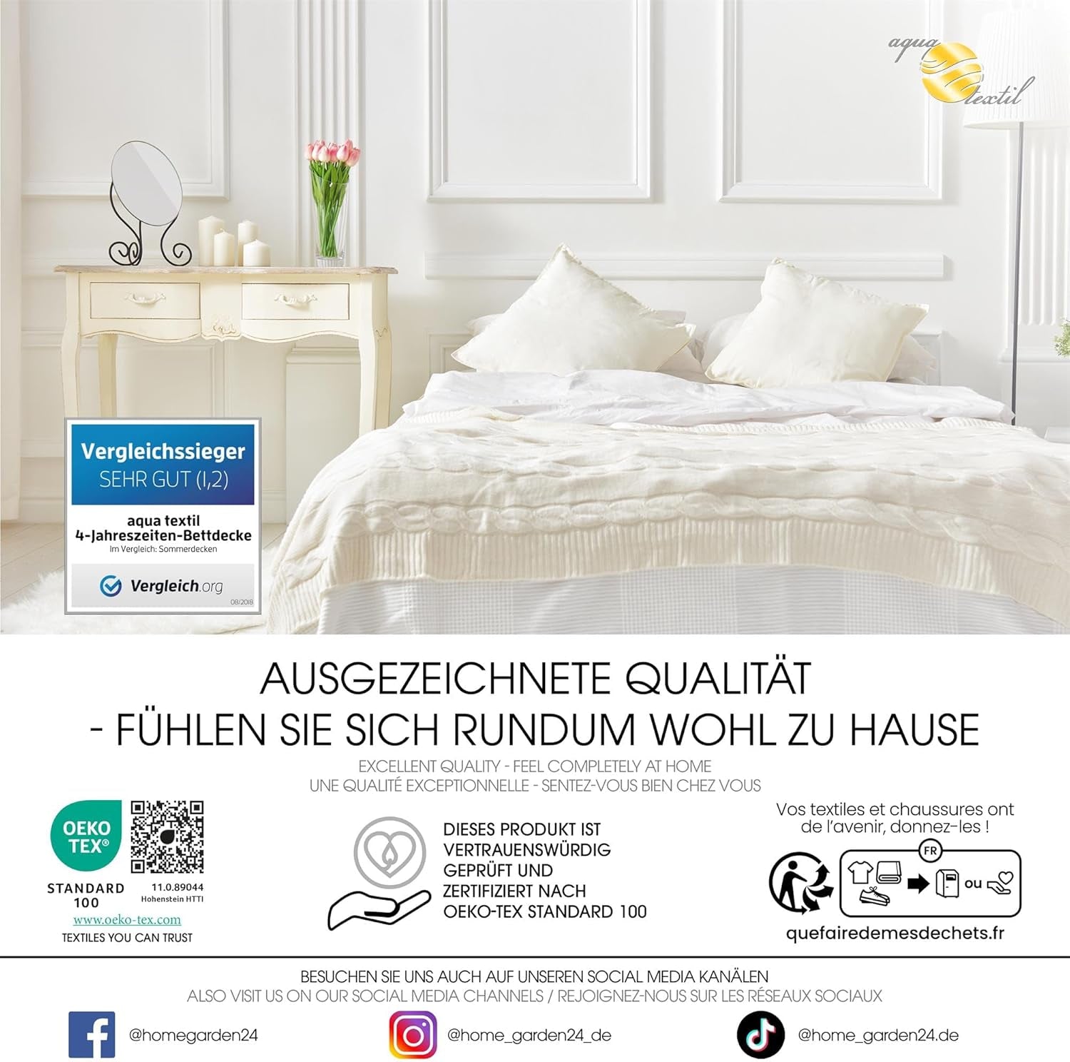 Trapunta 4 stagioni Aqua-Textil 135X200Cm Coperte annodate insieme Inverno 800G Estate 600G Climatizzatore Oeko-Tex Piumini e trapunte Naty Shop