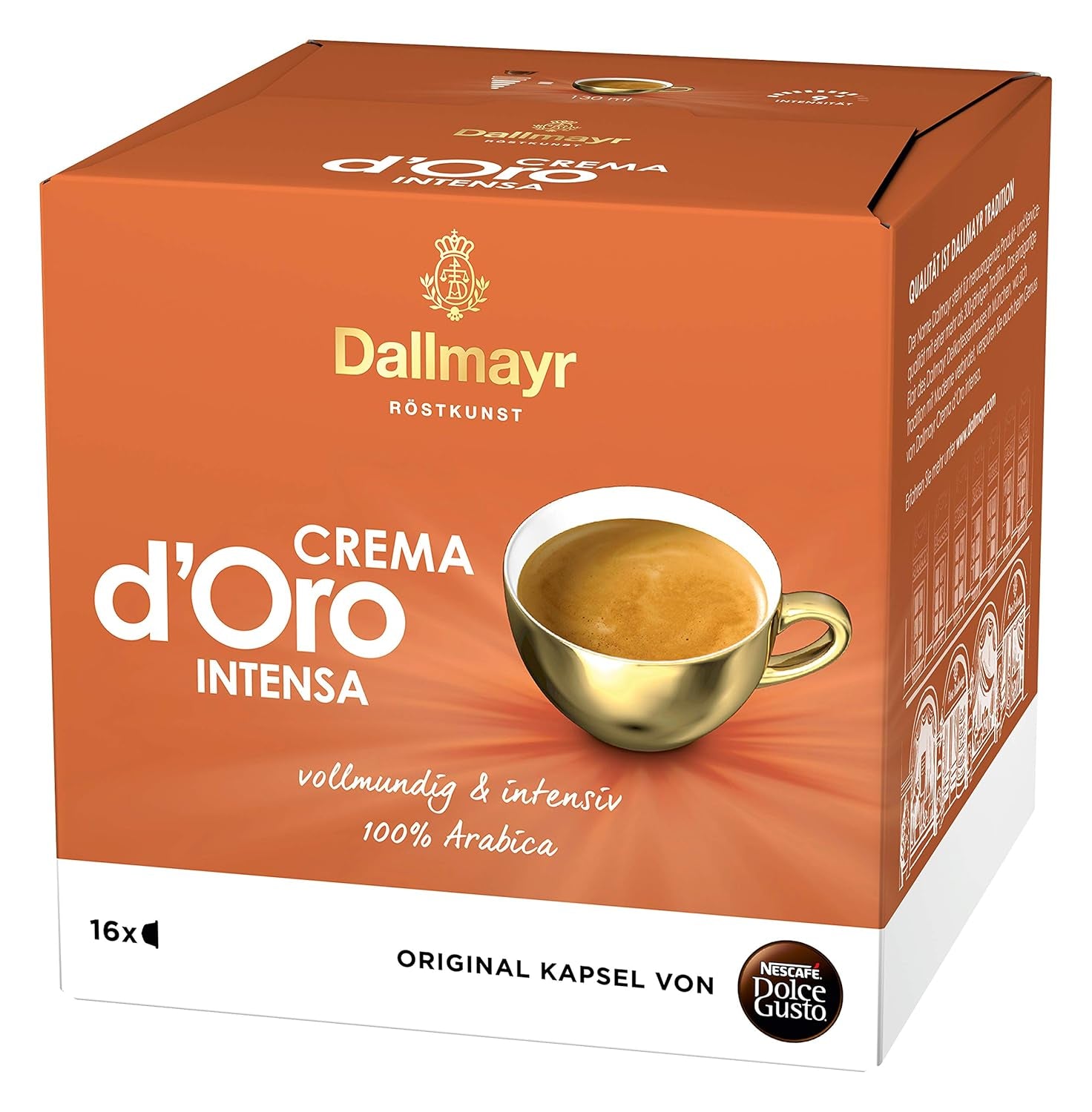 Dallmayr Crema d'Oro, XXL-Vorratsbox & Dallmayr Crema d'Oro intensa (48 Kaffeekapseln, Intensität 9 von 12, 100% Arabica-Bohnen), Confezione da 3 (3x16 Kapseln)