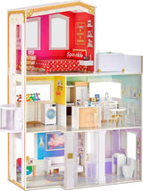Rainbow High Townhouse - Casa delle bambole in legno a 3 piani con 5 stanze colorate e terrazza - Casa completamente arredata con ascensore e accessori funzionali - Giocattolo per case delle bambole dai 4 ai 12 anni Naty Shop 2021 Rainbow High House