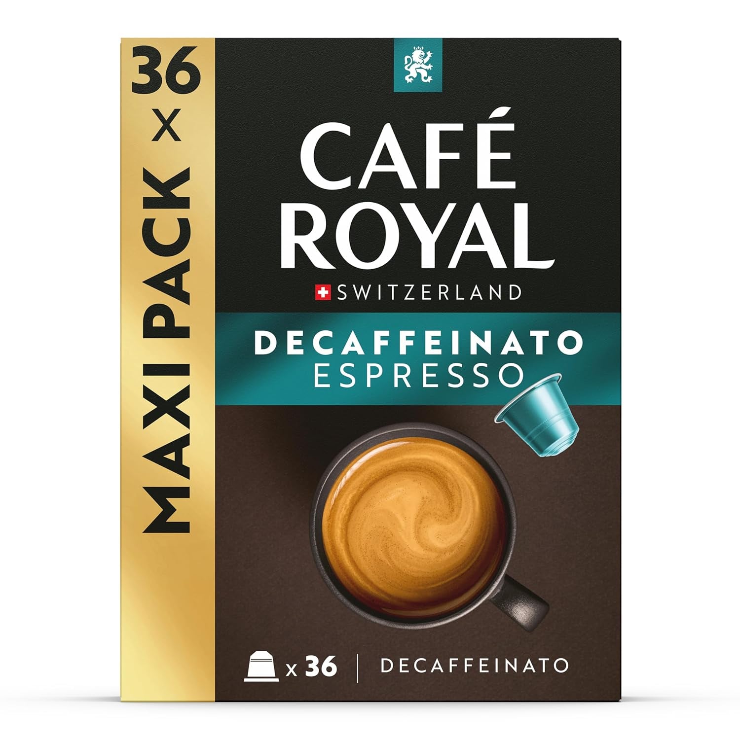 Café Royal Espresso Decaffeinato – Capsule di caffè compatibili Nespresso®, 100% Arabica, Intensità 6/12, Rainforest Alliance, decaffeinato, 36 capsule