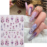 JMEOWIO 3D Nagelsticker Blumen Nail Art Sticker Selbstklebend Nagelaufkleber 5D Stereoscopico Frühling Sommer Dekoration Nageldesign Zubehör 4 Blatt