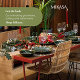 Mikasa Jardin Servizio Piatti 12 Pezzi, Servizio Piatti in Gres per 4 Persone con Piatti, Piattini e Ciotole, Verde - Confezione Regalo e Lavabile in Lavastoviglie