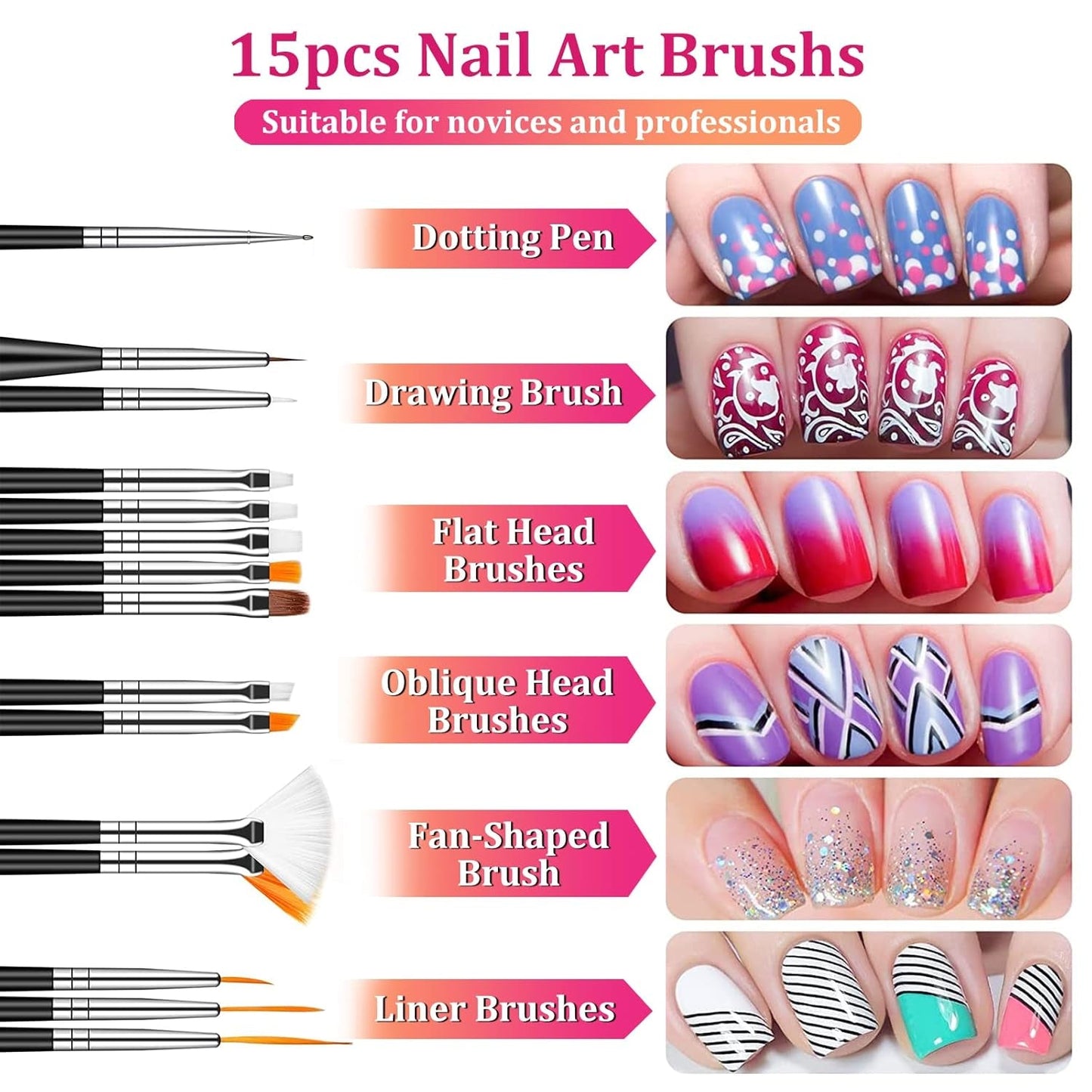 Set di spilli e decorazioni per nail art, Set di accessori per decorazione nail art, 15 pezzi di pinsel, 5 adesivi in ​​rilievo, 5 penne a punti, strasssteine ​​​​Nägel, ultra-colori paillette di gel per unghie artistiche