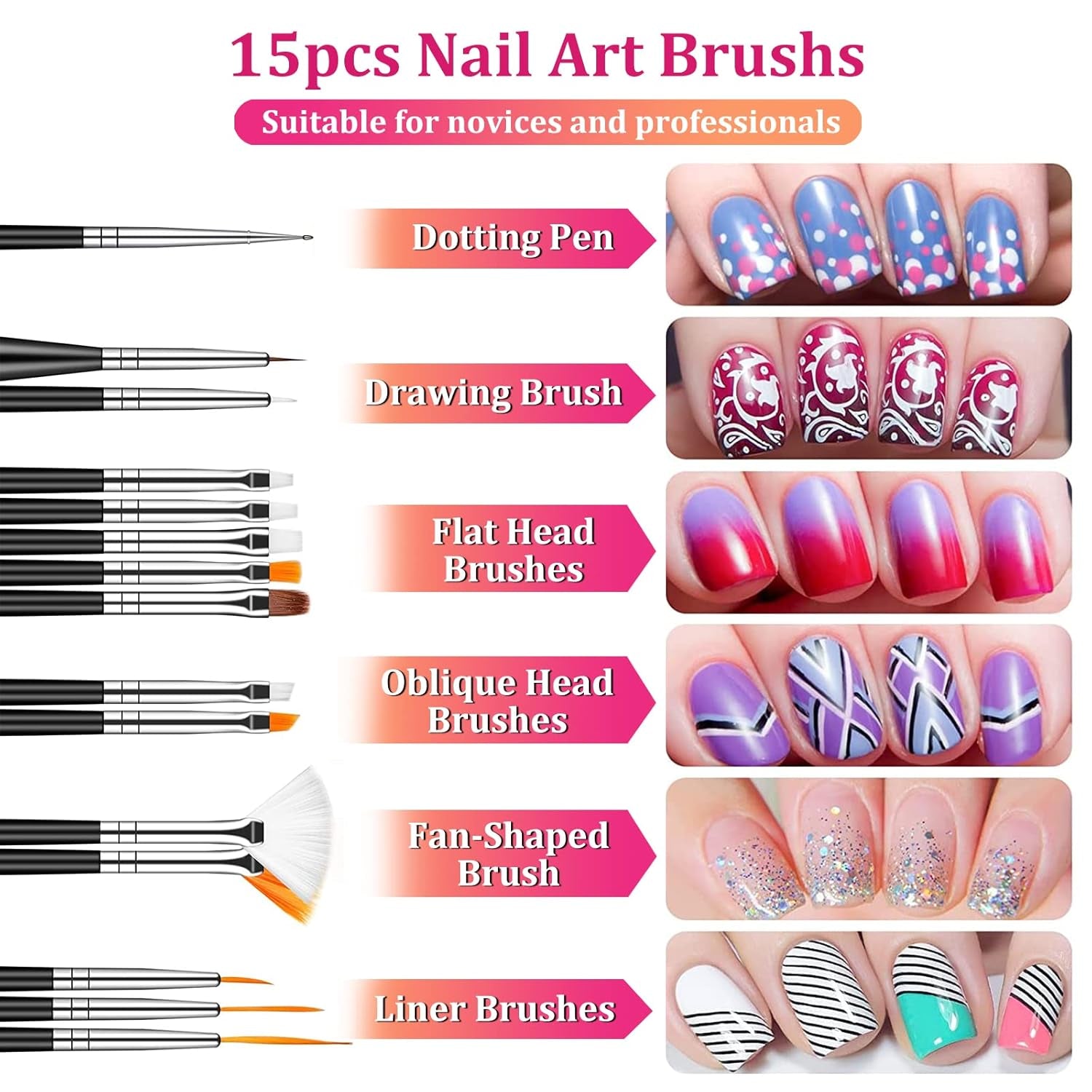 Set di spilli e decorazioni per nail art, Set di accessori per decorazione nail art, 15 pezzi di pinsel, 5 adesivi in ​​rilievo, 5 penne a punti, strasssteine ​​​​Nägel, ultra-colori paillette di gel per unghie artistiche