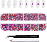 Beadsland 2500 pezzi di vetro per nail art strasssteine ​​​​Kristall Flatback Edelsteine ​​​​Runde, ​​für Handwerk Gemischt 8 Größen SS4 ~ SS30 con picking Pinzette e Stift (Kristall Weiss)