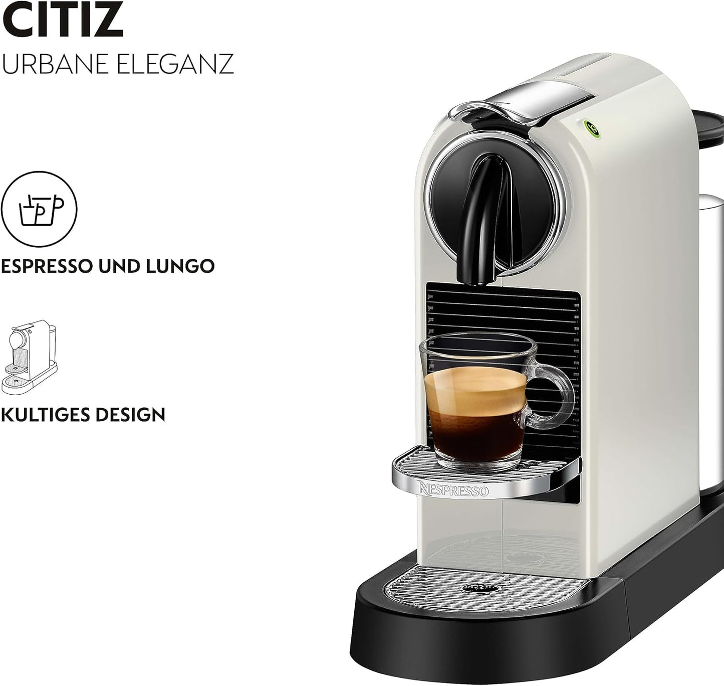 Macchina per caffè espresso a capsule Nespresso EN167.W Citiz, pompa ad alta pressione e controllo della temperatura ideale, senza Aeroccino (montatore per il latte), funzione di risparmio energetico, 1260 W, bianco crema, 37,4 x 11,9 x 25,5 cm