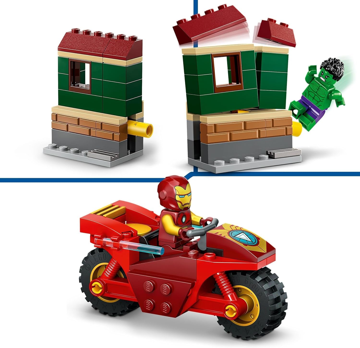 LEGO Marvel Iron Man con bici e Hulk, giocattolo da costruzione di supereroi per bambini, set da collezione con bici e minifigure, regalo per ragazze e ragazzi di 4 anni 76287 Set da costruzione Besuche den LEGO-Store