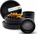 Set di stoviglie e piatti in gres nero [12 pezzi per 4 persone] Set di stoviglie nere fatte a mano al 100% con smalto reattivo di qualità premium