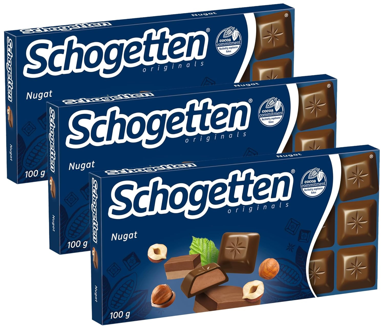 Tavoletta di cioccolato Schogetten Nougat 100g, porzionata singolarmente. Una delizia. Pezzo per pezzo.