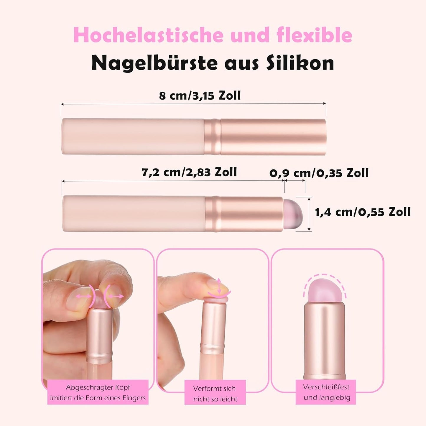 Aokitec 14 Pezzi Silikon Tool Pinsel per Gel Naillack UV, Pinsel Gel Wiederwendbare per UV Naillack Chrome Nail Powder, Accessori per Nail Art per Ombre Blush Mirror Effekt, Nail Selber Machen
