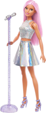 Barbie Pop Star Bambola Vestita con Gonna Scintillante con Microfono e Capelli Rosa, Regalo per Bambini da 3 a 7 Anni JCW42 Dazzling Dolls Naty Shop Iridescent