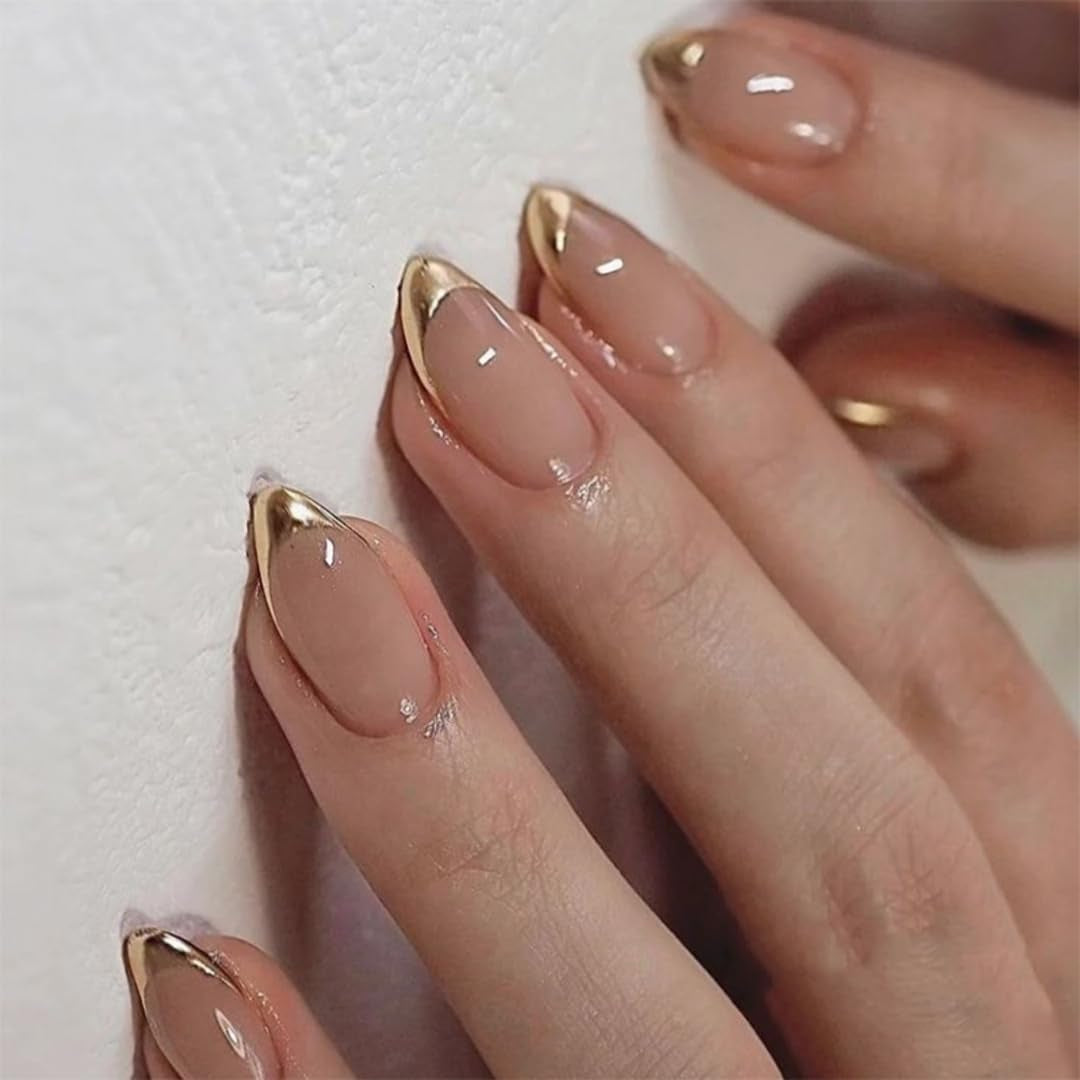 Punte francesi lunghe Colla glitter dorata su unghie lunghe quadrate Punta francese glitterata Unghie finte Set Unghie artificiali quadrate per le donne 24 pezzi
