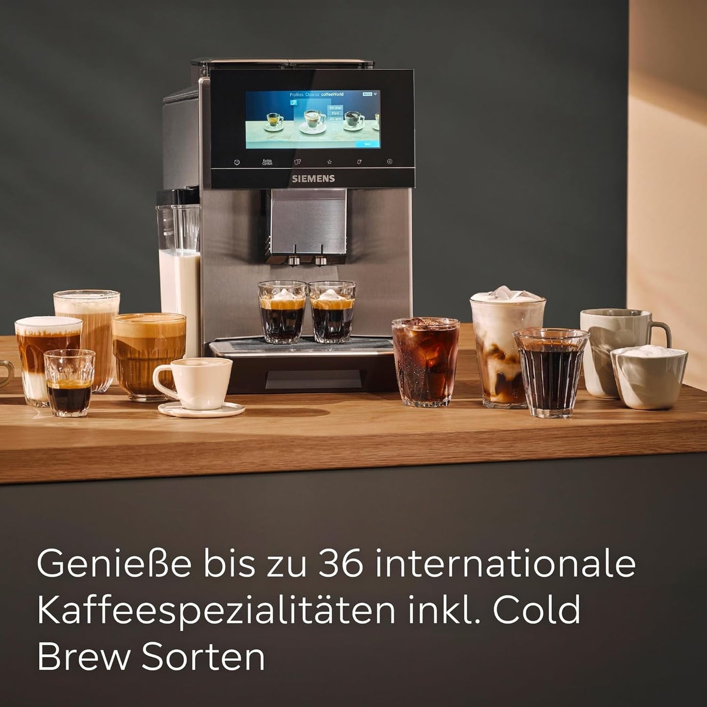 Macchina per caffè espresso automatica Siemens EQ900, ampio schermo a colori TFT, 2 contenitori di chicchi, 36 bevande calde e fredde, caffè freddo, super silenziosa, funzione due tazze, controllo app, acciaio inossidabile, TQ907D03
