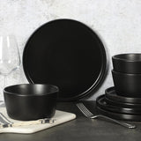 Set di stoviglie Bowery, 32 pezzi, nero opaco, gres, piatti, ciotole e tazze, per 8 persone
