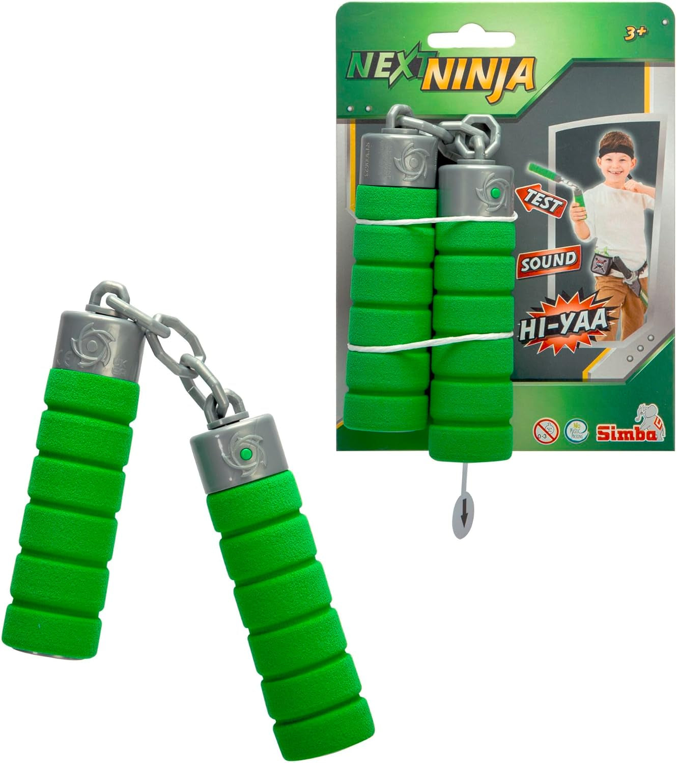 Successivo Ninja Nunchaku, suono, manico avvolto in morbido materiale, 13cm, gioco di ruolo, da 3 anni, verde Action figures Naty Shop