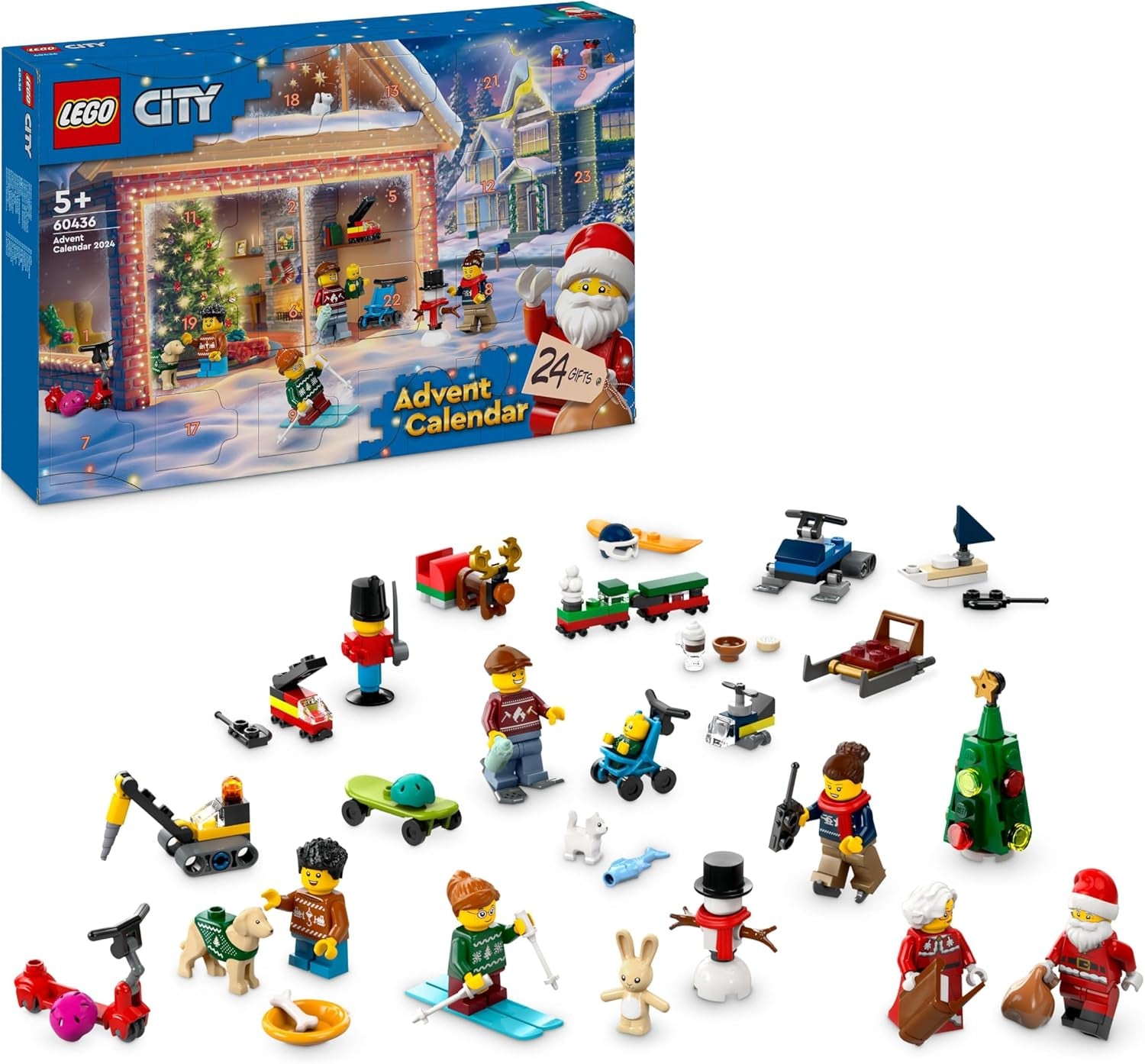 Calendario dell'Avvento LEGO City 2024, regalo dell'Avvento per bambini dai 5 anni, 24 sorprese, minifigure in tuta natalizia, Babbo Natale e la signora Babbo Natale, regalo di Natale 60436 Set da costruzione Besuche den LEGO-Store Single