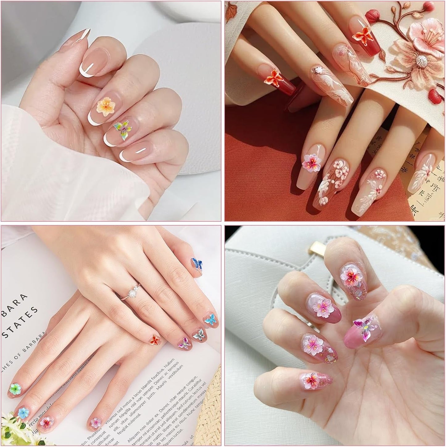 YICH Ciondoli per unghie Nägel Charms 50 pezzi fiori 3D + 50 pezzi 3D Schmetterling, Summer Nägel Deko Set Schmetterling/Fiori Nail Art Nail art