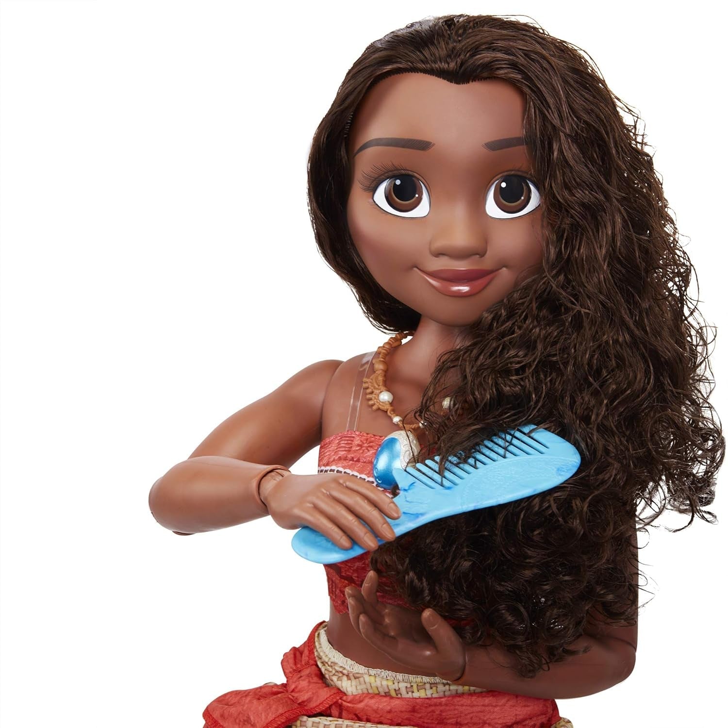Disney Princess Vaiana, 80 cm große Spielpuppe von Jakks Pacific, bewegliche Puppe, mit Bürste zum Kämmen ihrer welligen Locken, vom Film ispirato Kleid, abnehmbare Halskette mit Anhänger