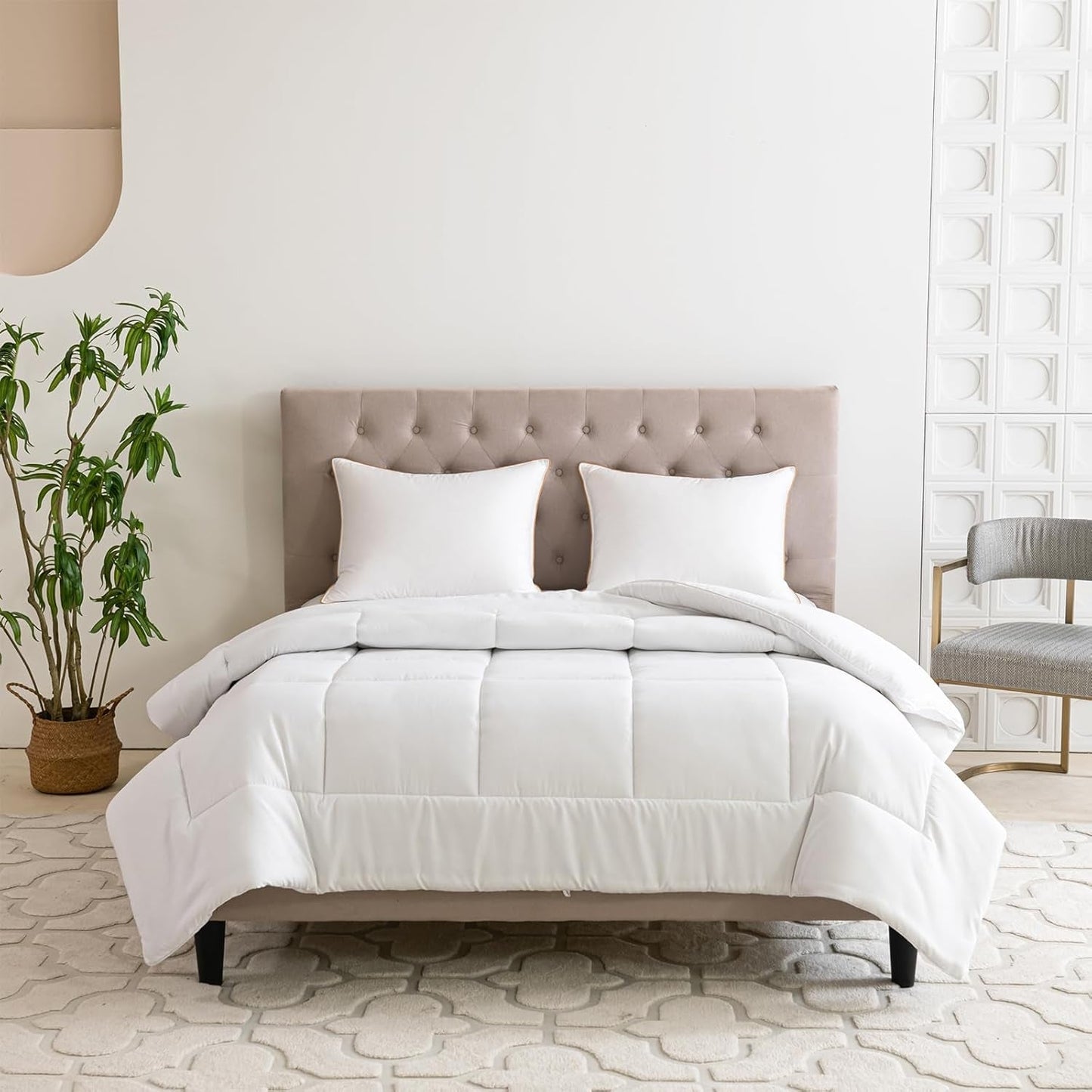 Good Nite Set Biancheria da Letto per Letto Singolo, 15 Tog, Calore Invernale, Letto Singolo, Morbido Poliestere, Fibra Cava, Lenzuola Bianche con Strisce Angolari, Lavabile in Lavatrice (Bianco, 15 Tog, 130 X 150 cm) Naty Shop Trapunte e Trapunte