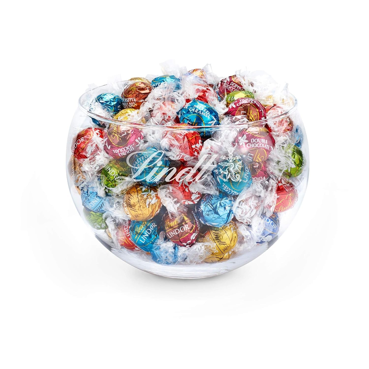 Preparato al cioccolato LINDOR | 1371 gr | ca. 109 palline: Cioccolato al latte e palline LINDOR con crema alla fragola | sacco da 1 kg, ca. 80 palline di cioccolato bianco con crema alla fragola