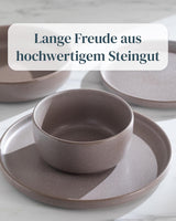 Set di stoviglie in gres per 12, 36 pezzi, stile urbano, alta qualità, TEST MOLTO BUONO, Set di stoviglie in gres - Set di ciotole e piatti - Servizio da tavola per 12, Set di stoviglie Pure Living in grigio-marrone opaco