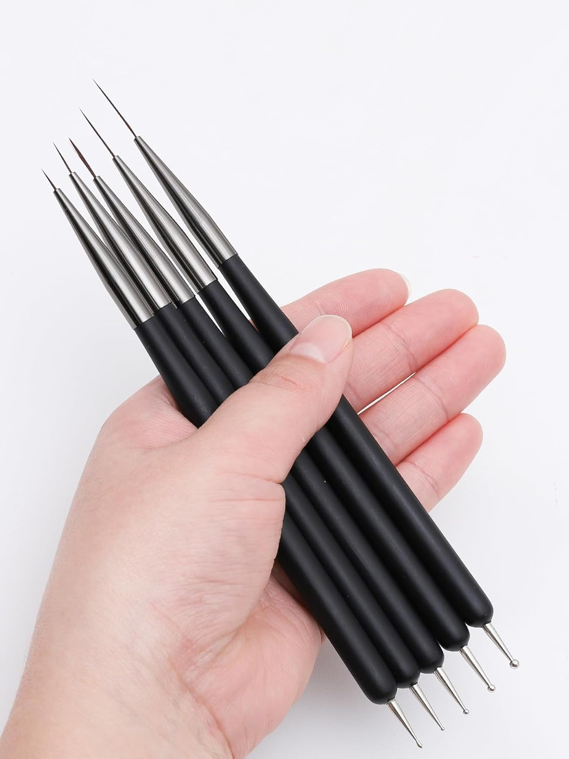 Nagelkunst-Pinsel, 5 Stück, Nailart-Pinsel, Punktierstift-Werkzeuge, Malkunst-Design-Pinsel-Set Für Lange Linien, Dünne Details, Feine Zeichnungsgrößen 7/9/11/15/22 Mm, Nero