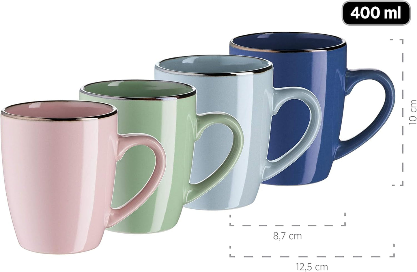MÄSER 931870 Struttura in metallo, Set di stoviglie moderno per 4 persone con struttura color ottone, Set combinato da 16 pezzi con forme coupé senza cornice, Multicolor, Gres, Pastel'n'Blue