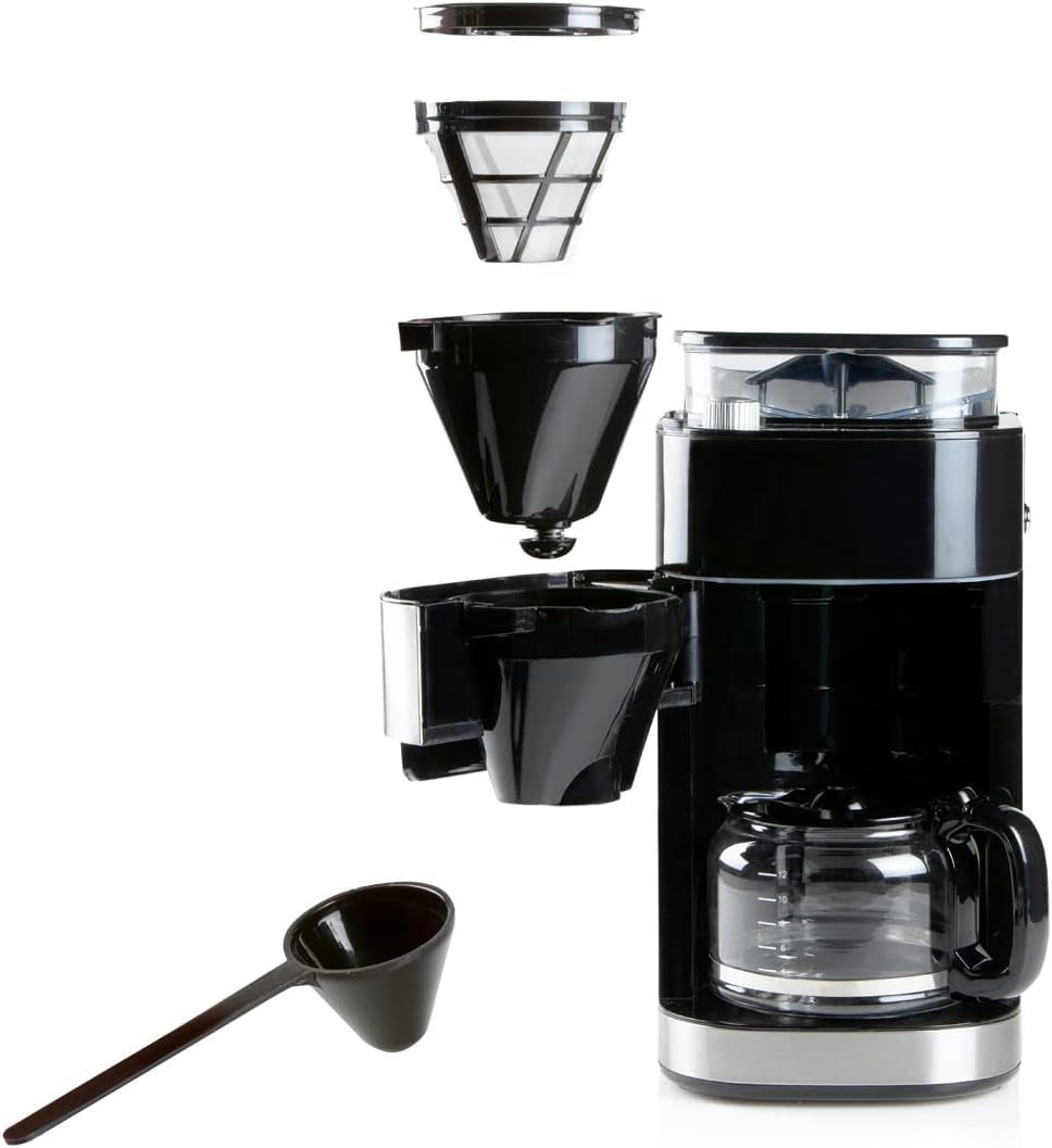 Macchina per caffè espresso DOMO DO721K "Grind and Brew" - Funzione Bean-to-Cup - Display LCD - Per caffè macinato o in grani interi - 1,5 L