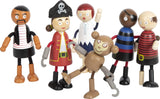 Bambole pirata in legno flessibili Small Foot, 5 pirati e 1 scimmia, dettagliate e flessibili, dai 3 anni in su, 12412