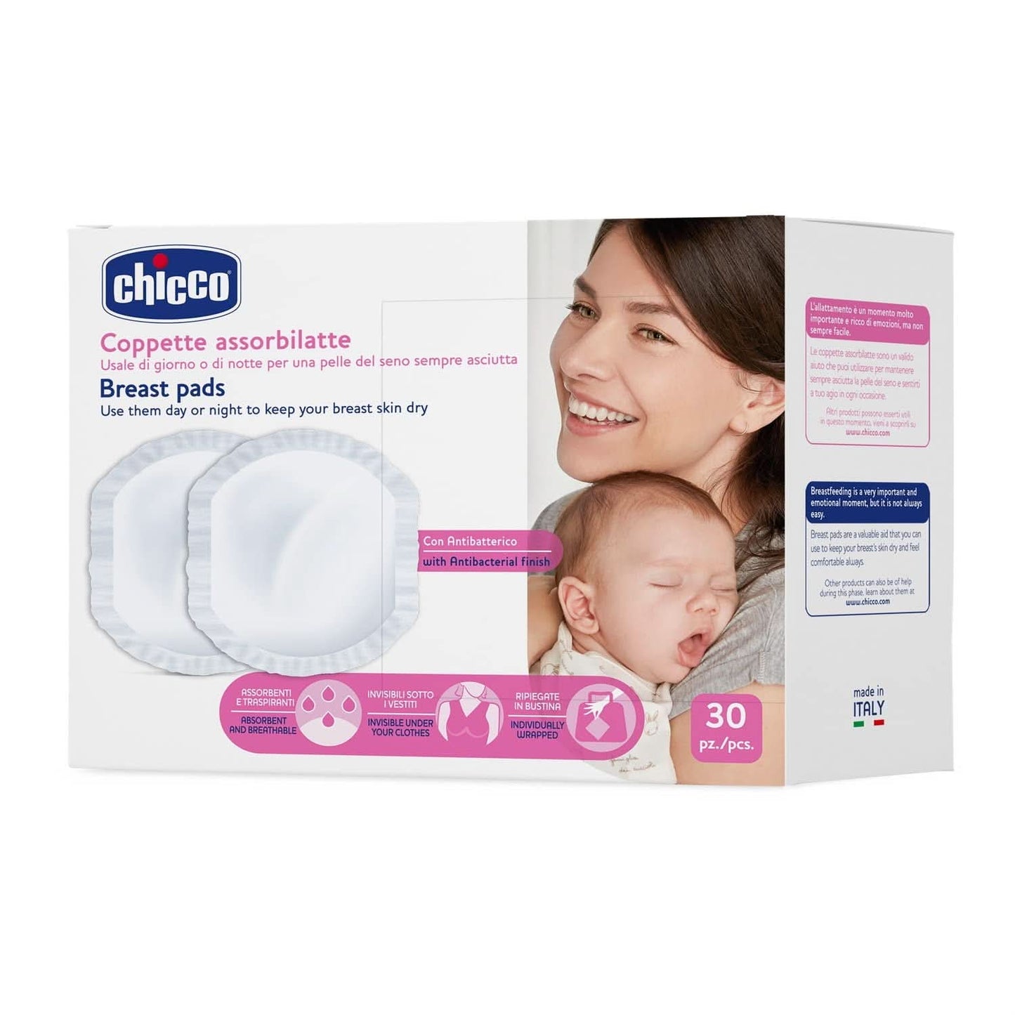 Coppette assorbilatte Chicco Acterielle Natural Feeling, 30 pezzi Accessori Alimentazione e Allattamento Bebe Naty Shop