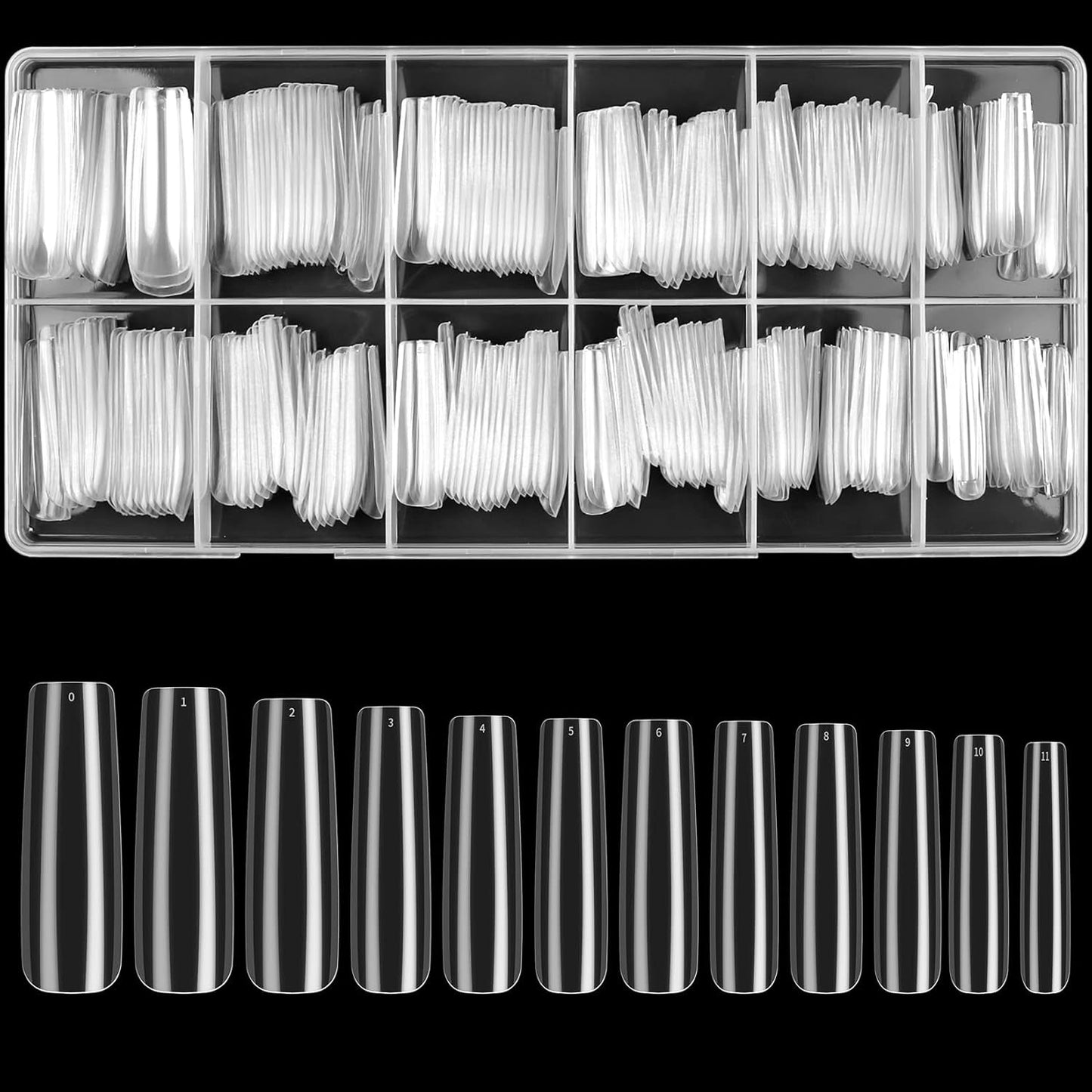 240 pezzi di unghie artificiali trasparenti, punte per unghie finte, unghie lunghe a copertura totale, punte per unghie ballerina, punte per unghie francesi a copertura totale per manicure